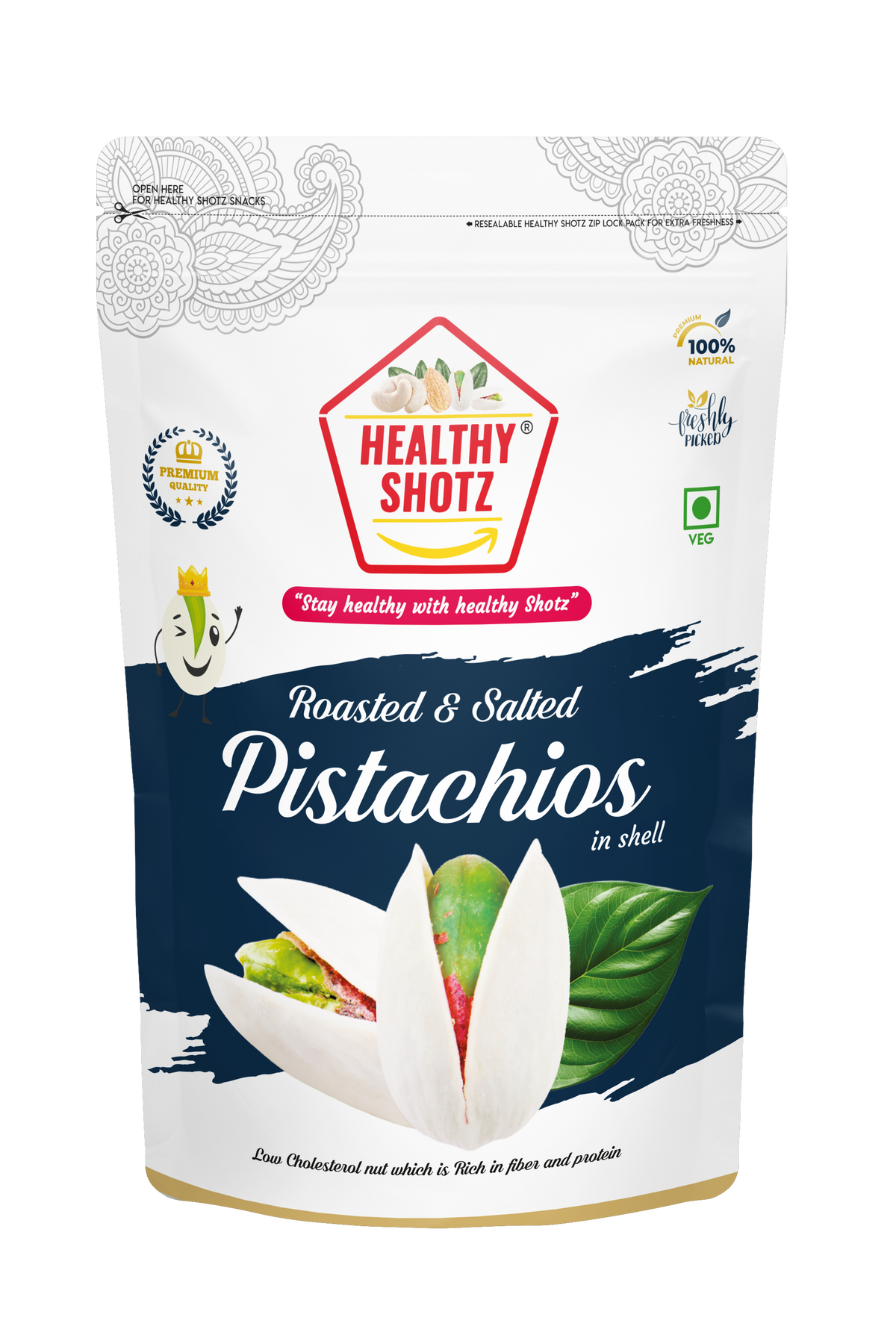 Healthy Shotz Roasted and Salted Pistachios (California 250gm)