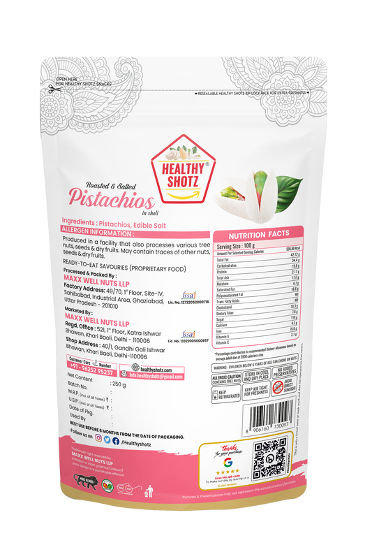 Healthy Shotz Roasted And Salted Pistachios (California 200gm)