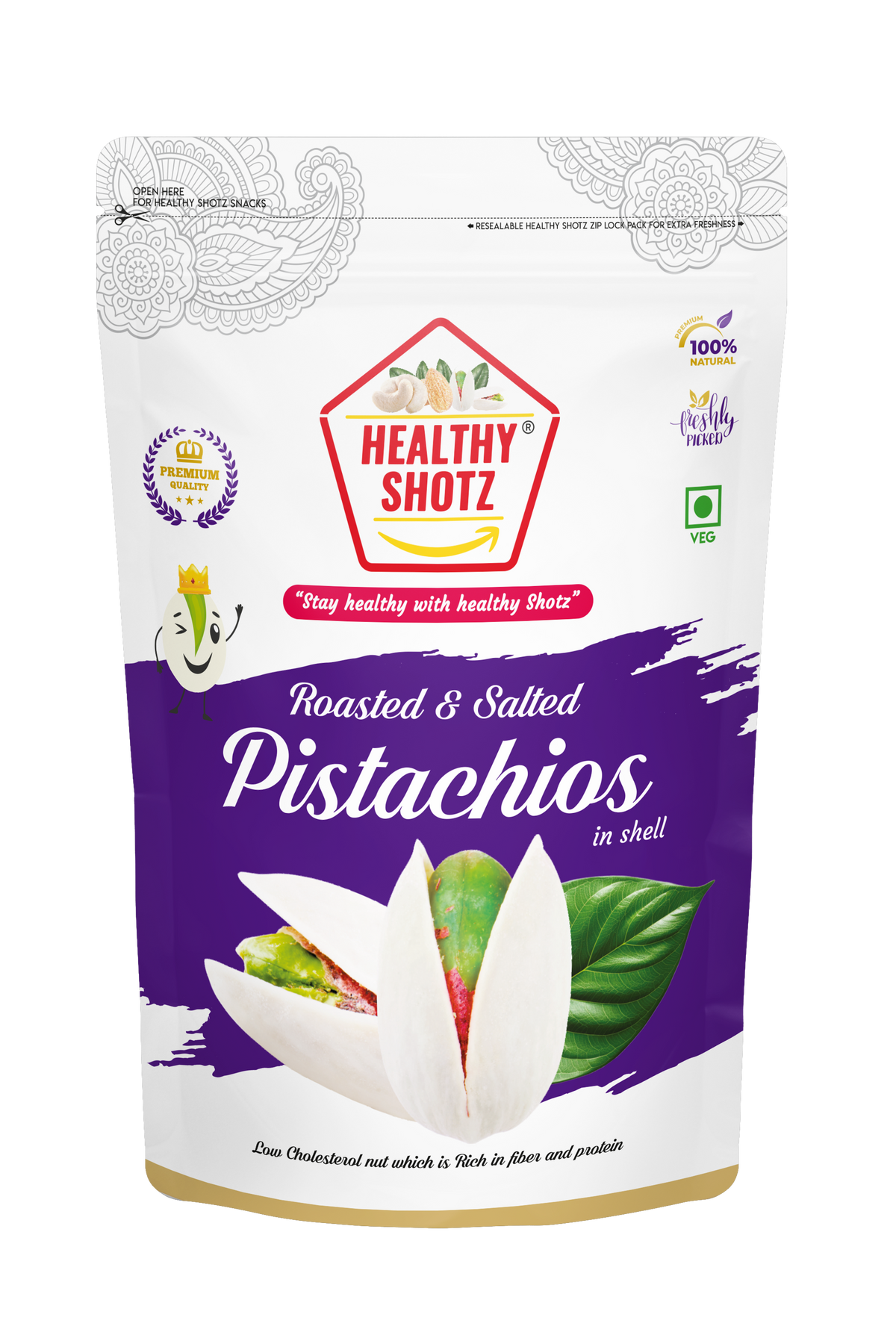 Healthy Shotz Roasted and Salted Pistachios (Irani 250gm)