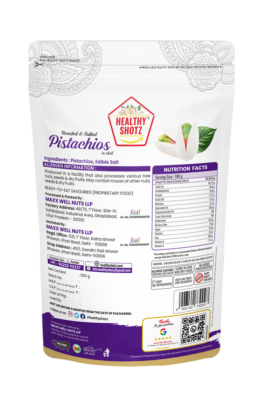 Healthy Shotz Roasted and Salted Pistachios (Irani 250gm)