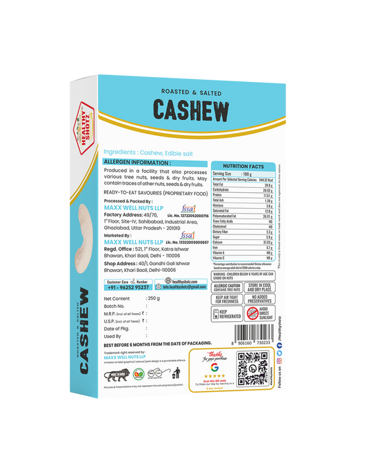 Healthy Shotz Roasted and Salted Cashew 240 (250gm)