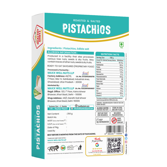 Healthy Shotz Roasted And Salted Pistachios (California 250gm)